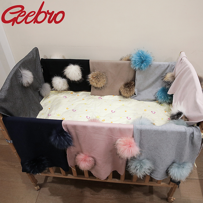 Baby Swaddle Blanket - Geebro ทารกแรกเกิดอบอุ่นผ้าห่ม Swaddling 15ซม.Raccoon จริงขน Pompom