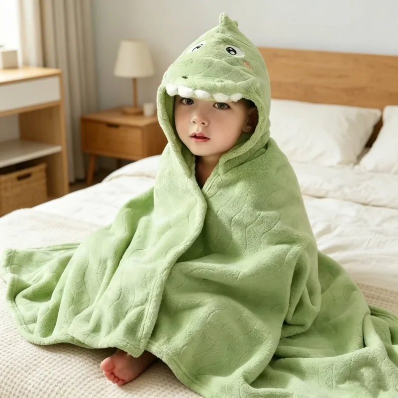 Baby Swaddle Blanket - ผ้าฝ้ายดูดซับหนาสำหรับเด็ก ผ้าคลุมอาบน้ำเด็ก ลายการ์ตูน มีฮู้ด พกพาสะดวก ผ้าห่มนุ่ม